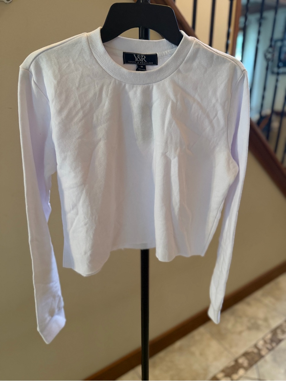 NWT Young & Reckless White Cropped Long Sleeve Tee Size M
